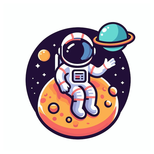 an astronaut sitting on the globe flat simple vector illustrations on white background