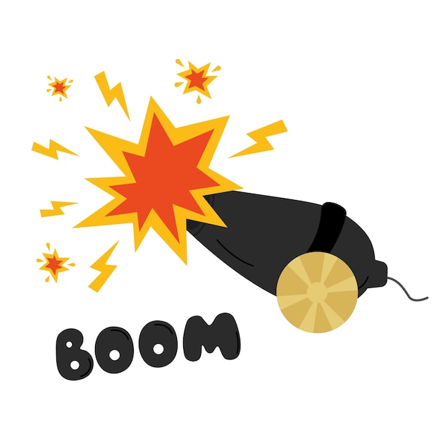 An explosion and a shot from a pirate cannon shell Pirate cannon with bombs Explosion Boom