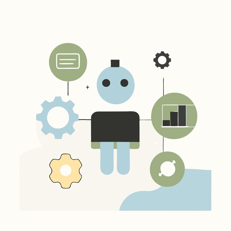 Vektor an illustration of an aigenerated system it consists of a blue robot with a white head and arms