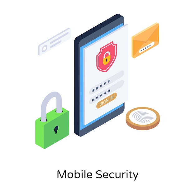 An illustration of mobile security in isometric design