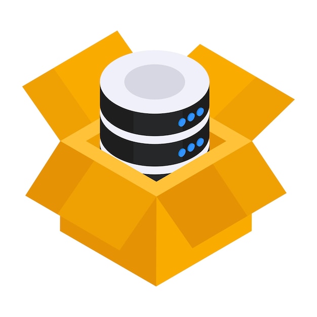 An isometric design icon of database parcel