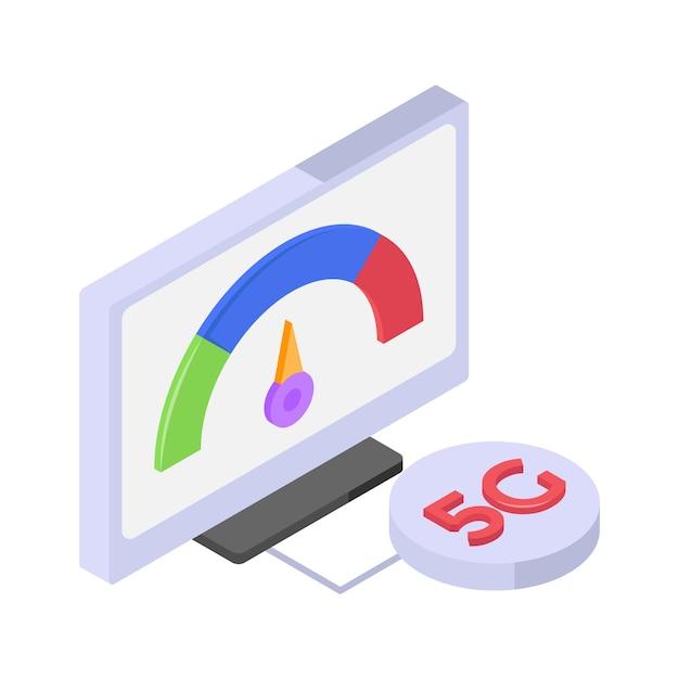 an isometric icon of a computer monitor displaying a 5g network