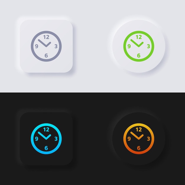 Analog clock icon set Multicolor neumorphism button soft UI Design for Web design Application UI and more Button Vector