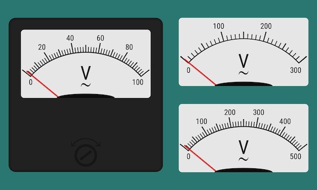 Analog voltmeter with customized scale markings and gauge faces Vector illustration flat style