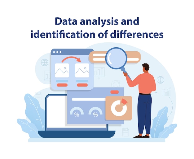 analytical benchmarking vector an analyst scrutinizes data pinpointing variances for strategic