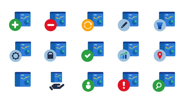 Analytics data report statistics diagram pie chart icon set collection blue vector