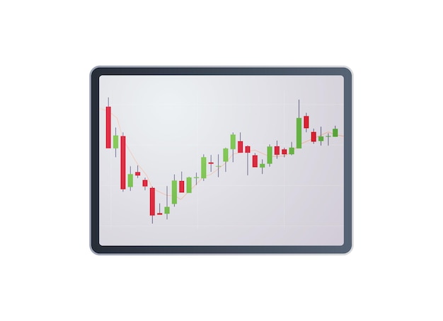 Analyzing falling down and stock market trading graph candlestick chart flat vector illustration