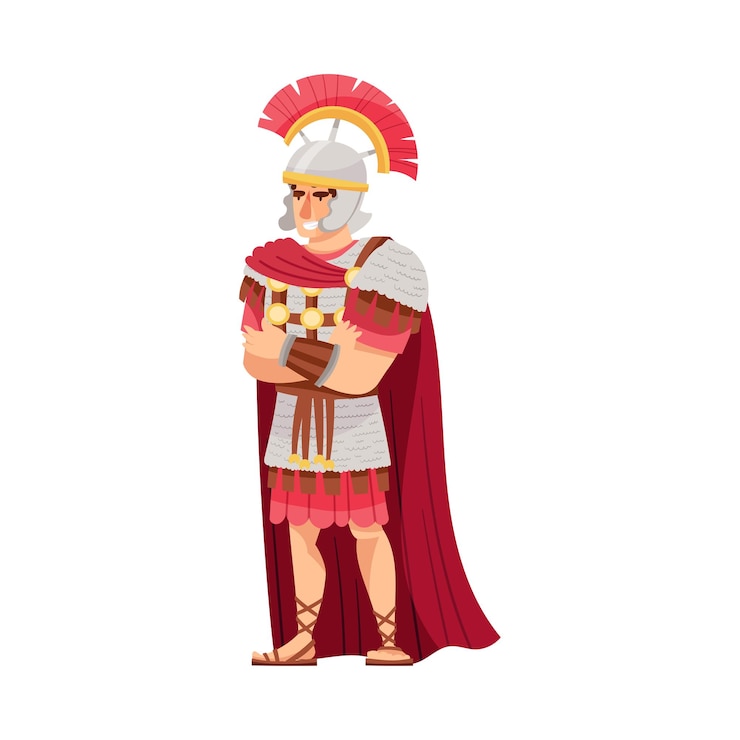 Vektör ancient roman commander or greek warrior leader wearing helmet and cloak vector illustration