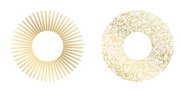 Ange designelement cirkel Isolerade fetstilta vektorfärger gyllene ring från abstrakta glödande vågiga ränder av många glittrande virvlar skapade med Blend Tool Vektorillustration EPS10 för din presentation