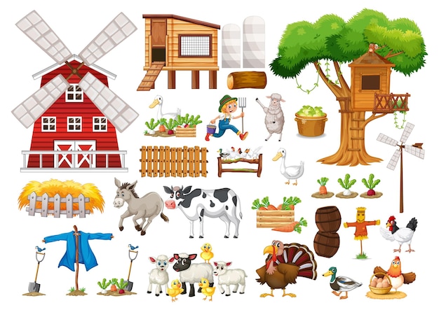 Animal and farm objects set