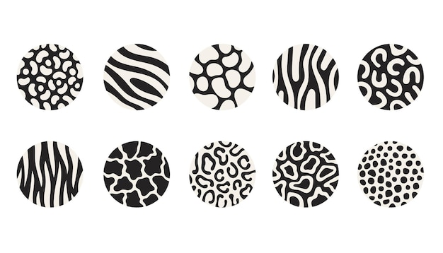 Animal Fur Skin Print Texture Circle Set round social media icons