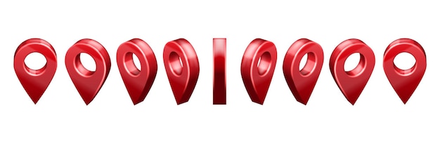 Animated location pin 3D icon Rotating GPS locator symbol for maps navigation Geolocation marker animation frames vector set of location symbol icon illustration