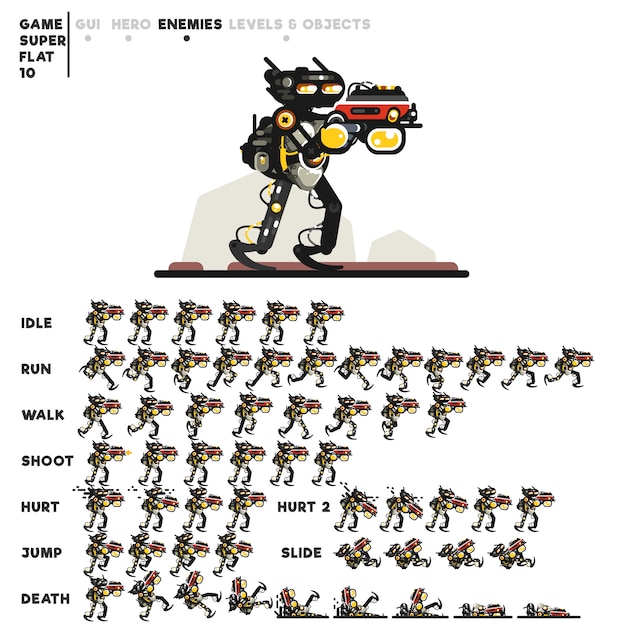 animation of a cyborg with a minigun for creating a video game