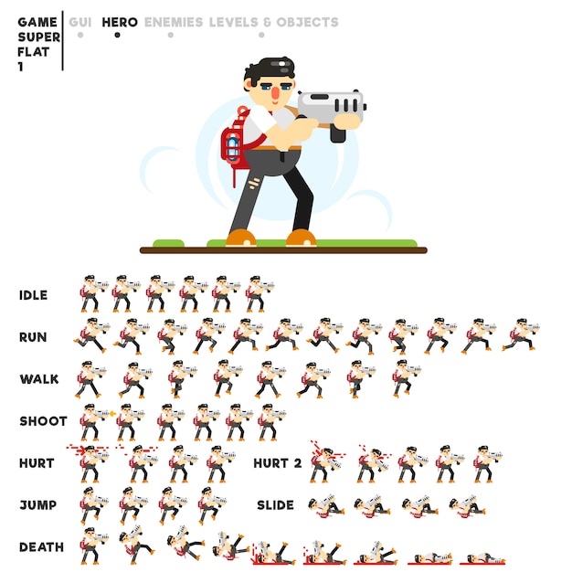 Animation of a guy with an automat for creating a video game