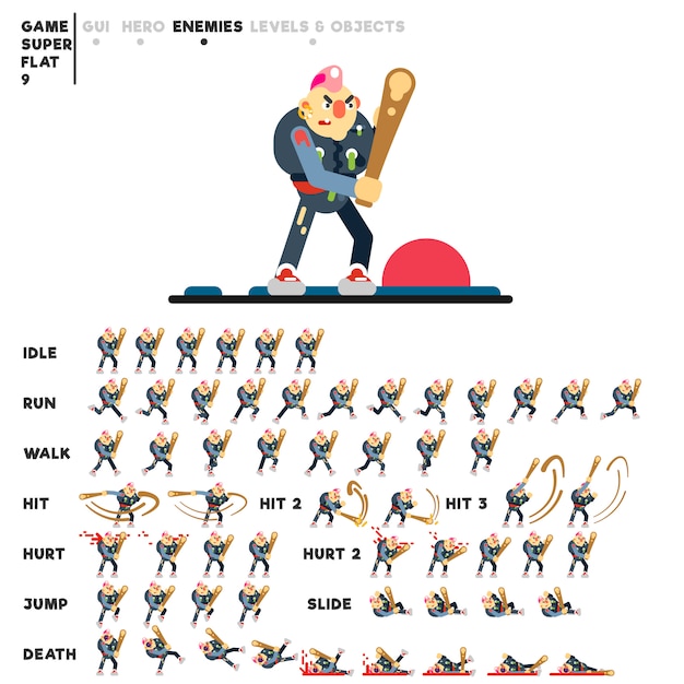 Animation of a punk with a bat for creating a video game
