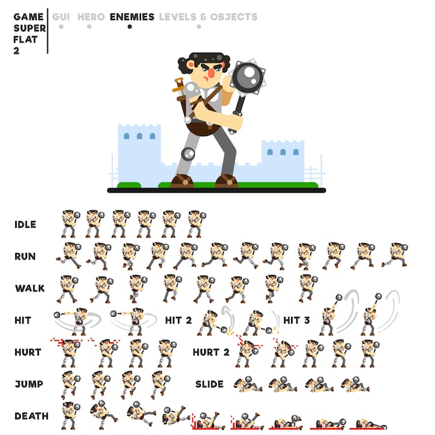 Animation of an armored warrior with a mace for creating a video game