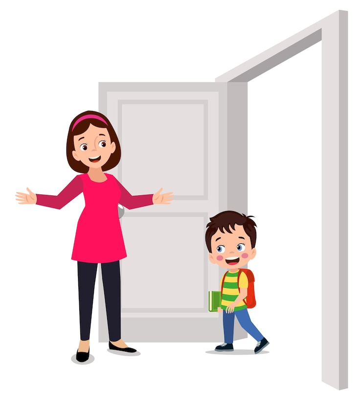 Vektör annenin çocuğunu kapıda karşılaması