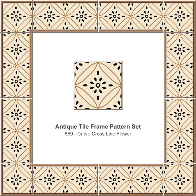 Antique tile frame pattern set curve cross line flower, ceramic decoration.