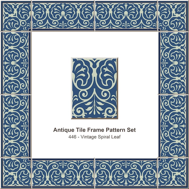 Antique tile frame pattern set Vintage Spiral Leaf
