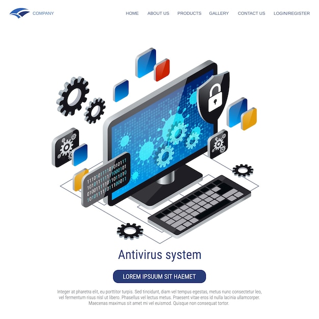 Antivirus system 3d isometric vector concept illustration