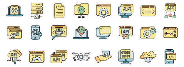 API icons set vector color line