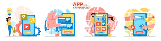 App development scenes set in flat style