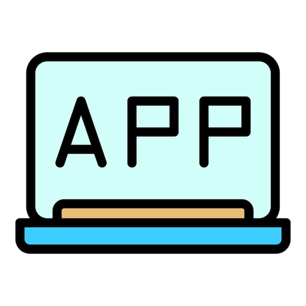 App laptop icon Outline App laptop vector icon for web design isolated on white background color flat