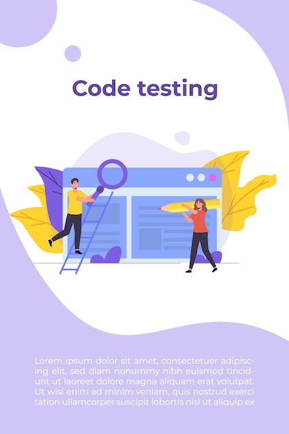 App testare. Programvara eller applikationstestningskoncept. Felsökningsutvecklingsprocess. Vektorillustration.