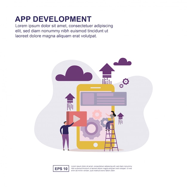 App udviklingskoncept fladt design til præsentation.