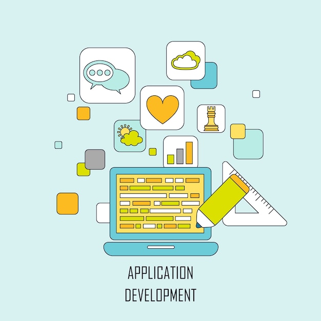 application development concept in flat thin line style