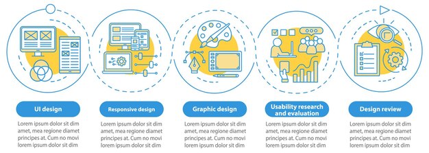 Application development vector infographic template. Business presentation design elements. Data visualization with four steps and options. Process timeline chart. Workflow layout with linear icons
