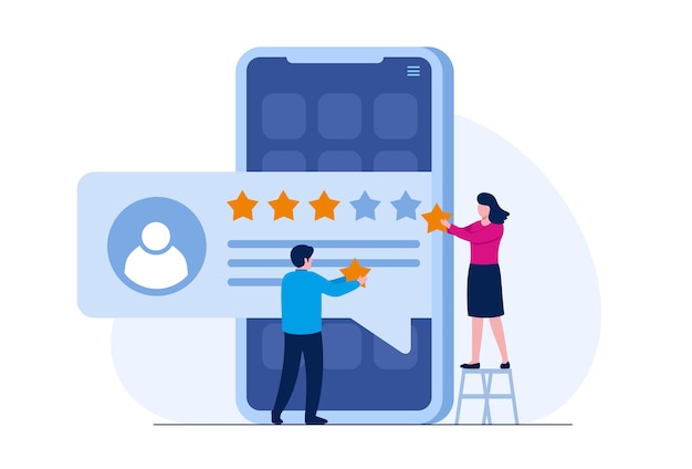 application rating. customer and user reviews 5 stars. website ranking system, positive feedback, evaluate votes. flat vector illustration