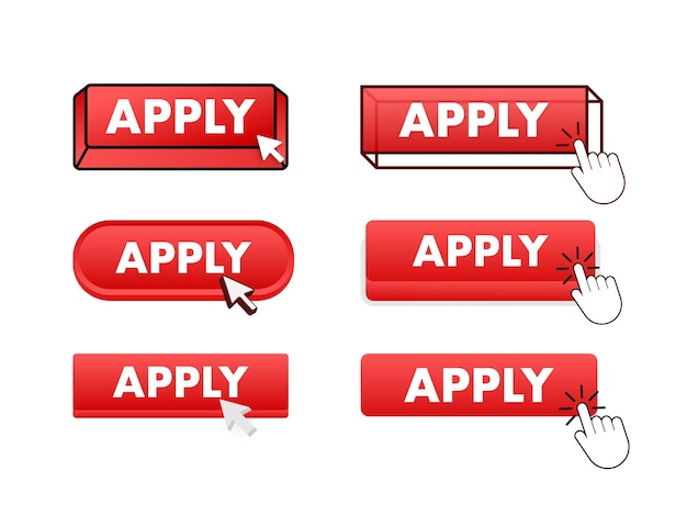 Apply Button with pointer clicking Apply web buttons set User interface element in flat style Vec