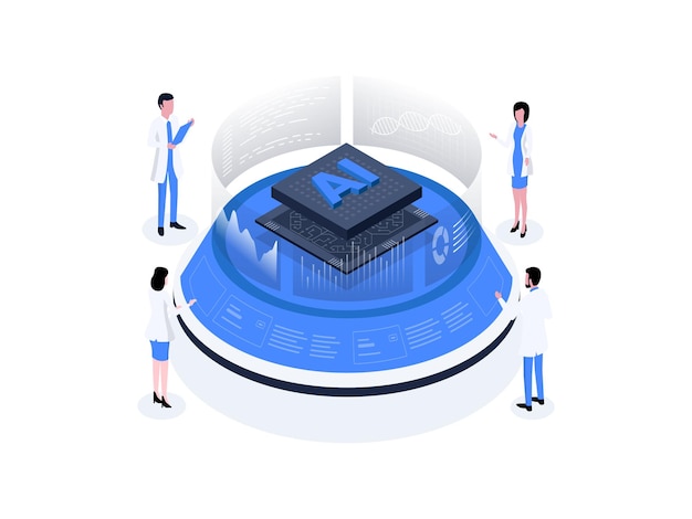 Applying machine learning in healthcare utilizing algorithms to analyze medical data for improved diagnostics and treatment outcomes Artificial intelligence in healthcare isometric illustration