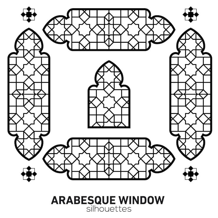 Vektör arabesque window silhouettes vector symbol traditional islamic arches arabic architecture