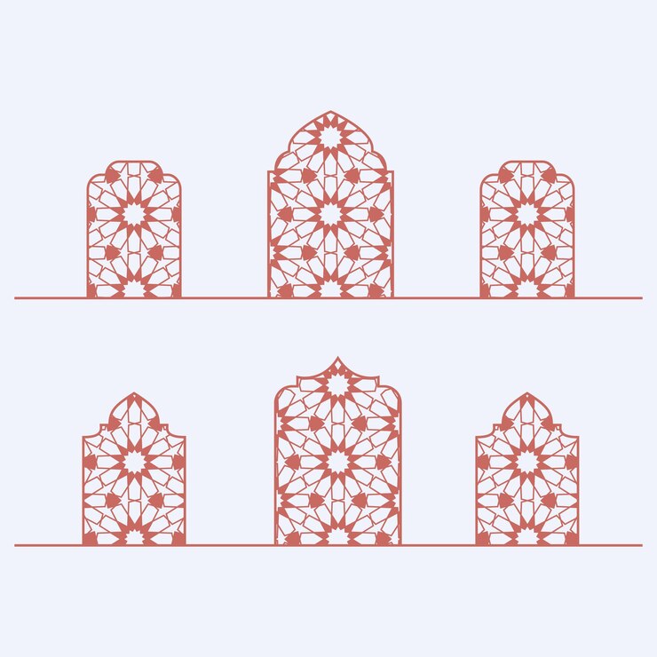 Vektör arabian mosque window arch gate decorative lace ornamental arc door line vector frame pattern