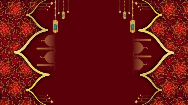 Arabic islamic ramadan kareem ornamental flyer banner with ramadhan lantern eid al fitr background