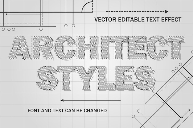 architect drawing blueprint editable text effect font engineering architectural styles template art