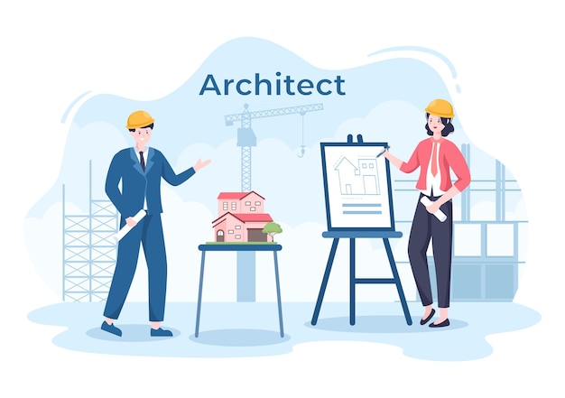 Architect or Engineer Cartoon Illustration to Sketch Building Constructions and Project Miniatures