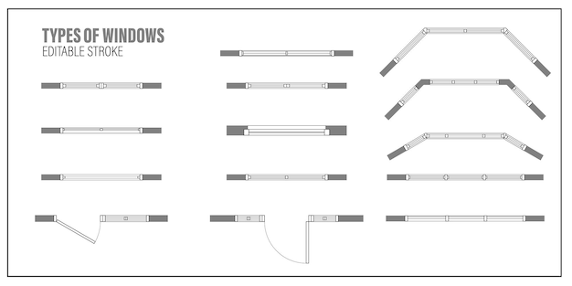 Architectural elements window for floor plan top view Set for apartments Kit of icons for project