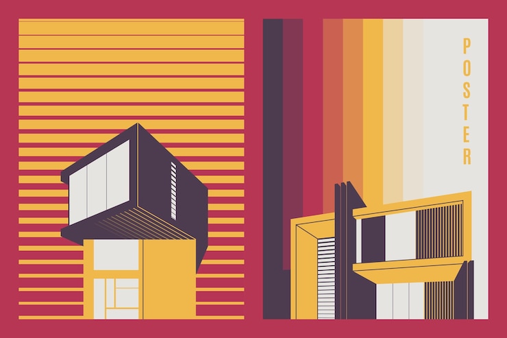 Vektor architecture conceptual drawings colorful minimalistic house backgrounds vector illustration
