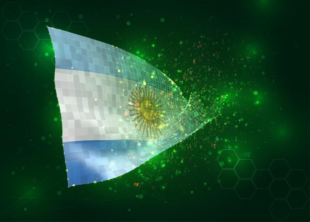 Argentina on vector 3d flag on green background with polygons and data numbers