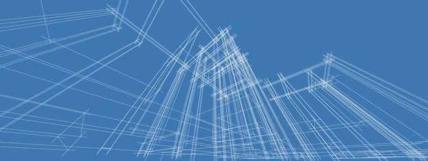 Arkitektonisk 3D-illustration av byggnadsskiss, Arkitektur byggnadsperspektivlinjer