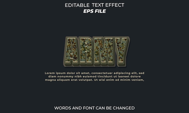 army text effect font editable typography 3d text