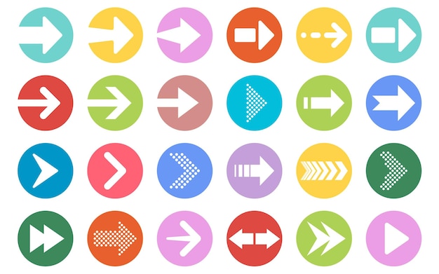 Arrow button icon set Arrow icons on circle button Vector illustration