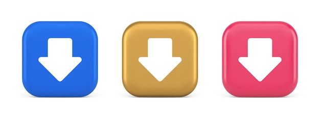 Arrow down button keyboard navigation pointer cyberspace downloading web app 3d realistic icons