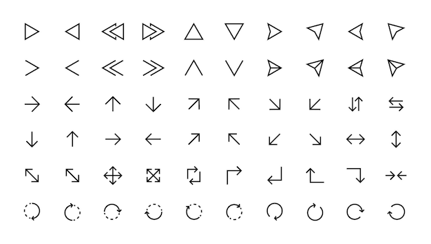 arrow line icon set. simple outline navigation symbols, linear random pointer marker signs. vector