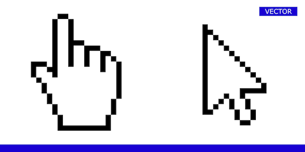 arrow pixel cursor and pixel mouse hand cursor icon vector illustration set