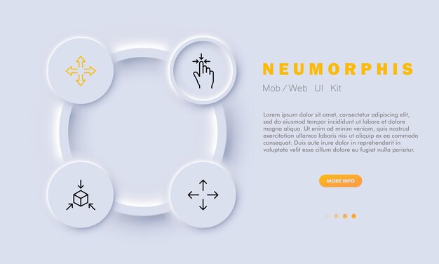 Arrow set icon 3d modeling rotate an object 360 degrees viewing angle click pointer cursor zoom in zoom out deploy virtual reality Metaverse concept Neomorphism style Vector line icon