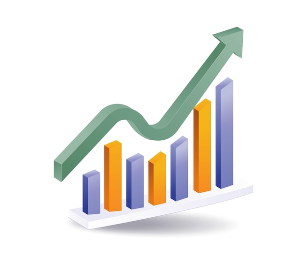 Arrow with bar graph data analysis isometric illustration
